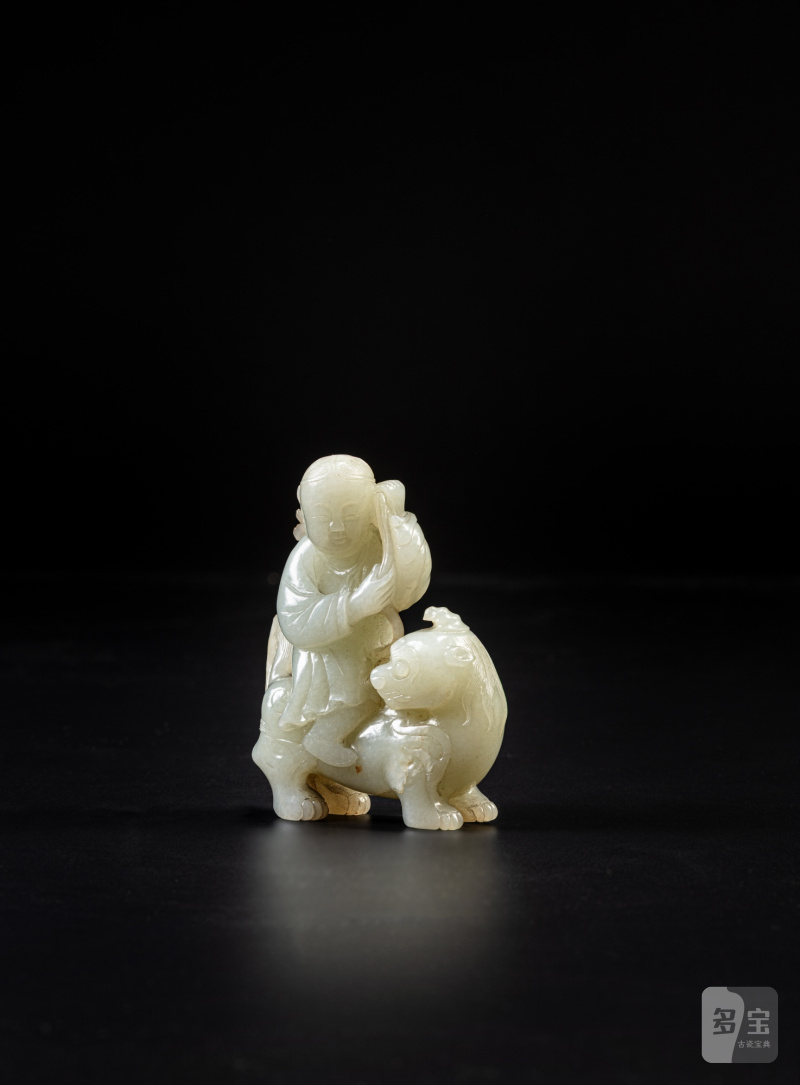 清十八/十九世紀  青白玉獅羅漢擺件 - 图2